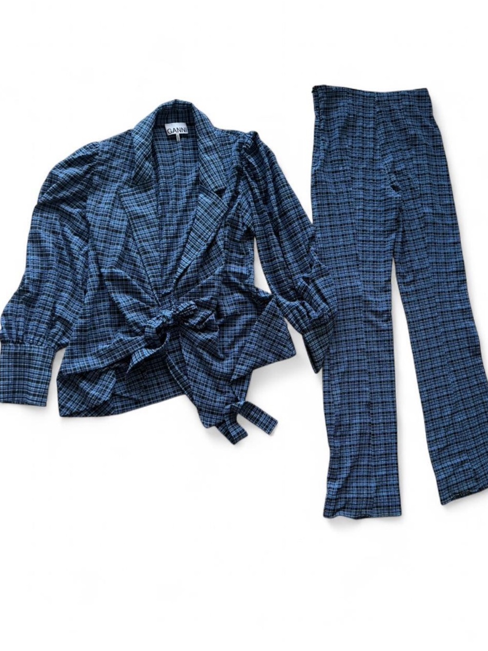 Ganni Black & Blue Plaid Seerseeker set